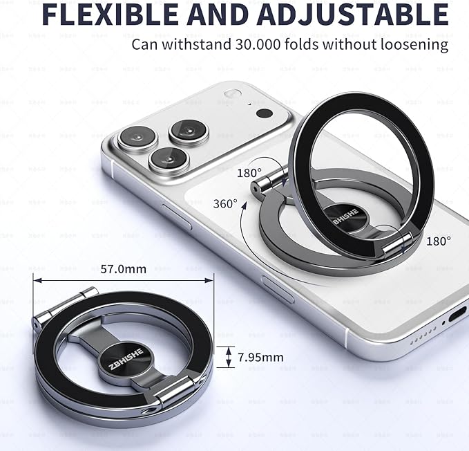 Magnetic Phone Ring for MagSafe Grip [Phone Holder] [Dual-Sided Magnetic] [Magnet Phone Stand Grip Compatible with Car Mounts] Mag Safe Accessory for iPhone 17/16/15/14/13 Pro Max Plus, Grey