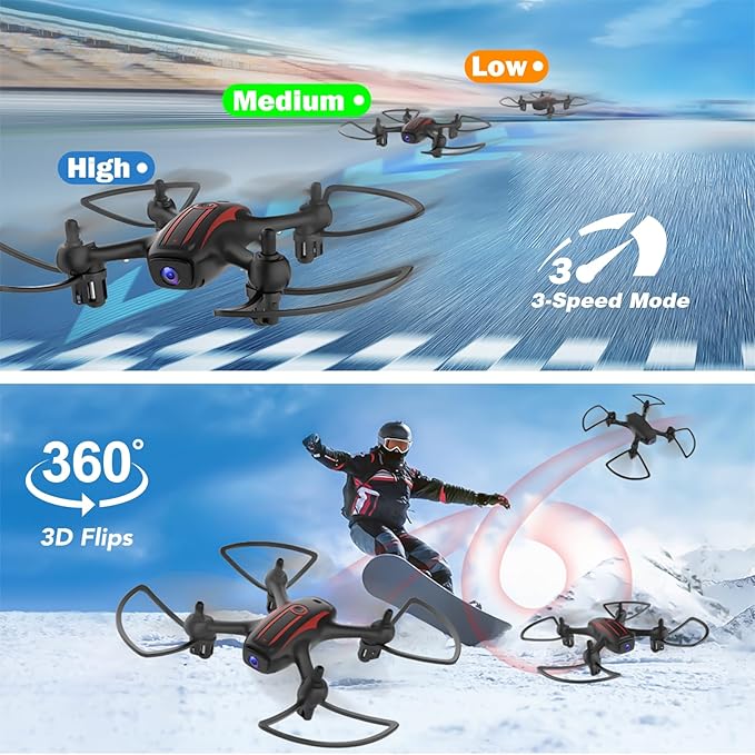 Drones for Kids 8-12, Drone with Camera 1080P for Kids Adults, FPV Drone with 2 Batteries, Mini Drone Gesture Photo, Wifi RC Quadcopter, 3 Speed Mode, 3D Flips, Altitude Hold, Kids Drones for Boys
