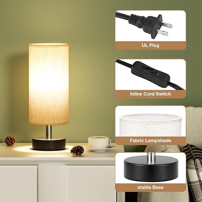 PartageiZ Small Table Lamp for Bedroom Set of 2 - Bedside Lamps for Night Stands, Minimalist Nightstand Light Lamp, Desk Lamps for Reading Room, Kids Room, Living Room, Office, Dorm