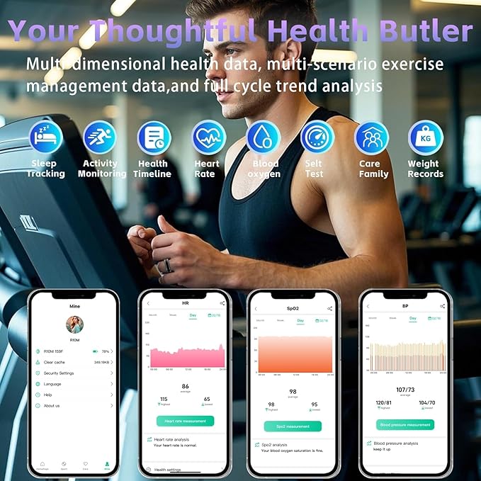 Smart Ring for Men Women, Activity Tracker Fitness Ring with 24/7 Heart Rate, Sleep Monitoring, Step Counter, Calorie Pedometer, No Subscription, for iOS Android (Black 9)