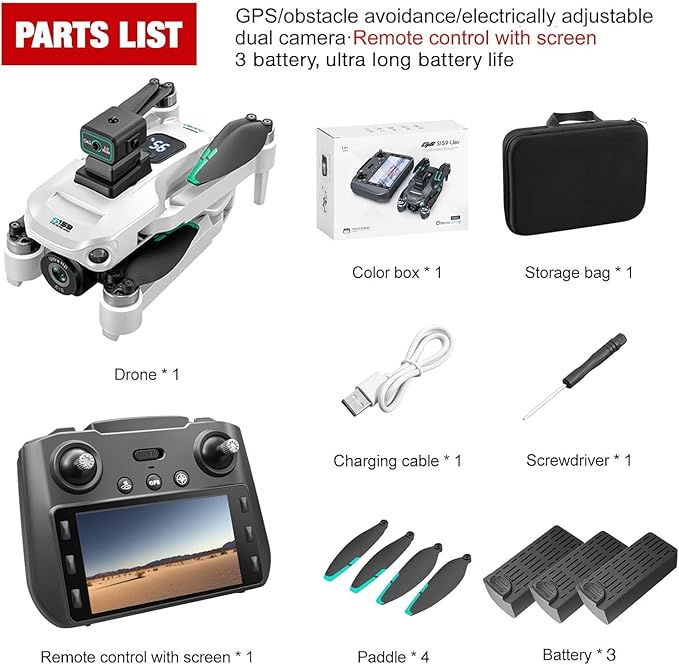 4K GPS Drone with Camera for Adults - 5G Remote Controller with 5.9 Inch Screen,Under 249g，Obstacle Avoidance, 60 Min Flight, Foldable Drone for Adults Beginners.（white）