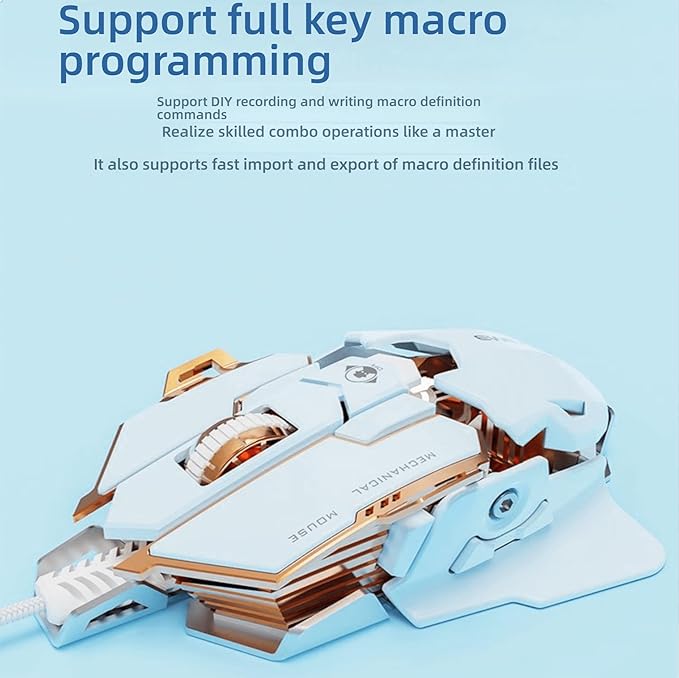 Professional Gaming Mouse, 12800 dpi, Optical Chip A824F, 9 Programmable Keys, Aluminum Alloy Chassis, Magnetic Braided Cable, White