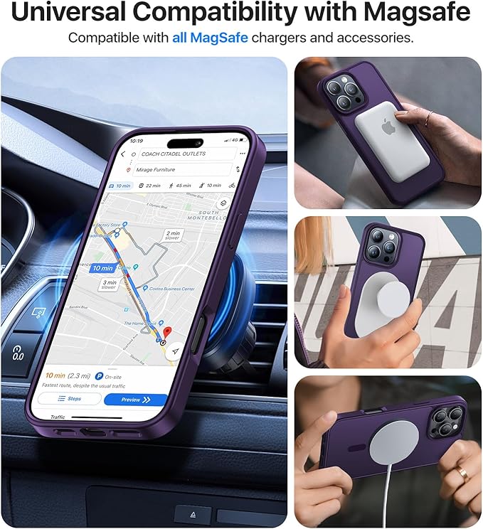 Magnetic for iPhone 13 Pro Case,[Compatible with MagSafe][Military-Grade Drop Protection][Anti-Yellowing]Shockproof Protective Translucent Matte Cover for iPhone 13 Pro Phone Case,Deep Purple
