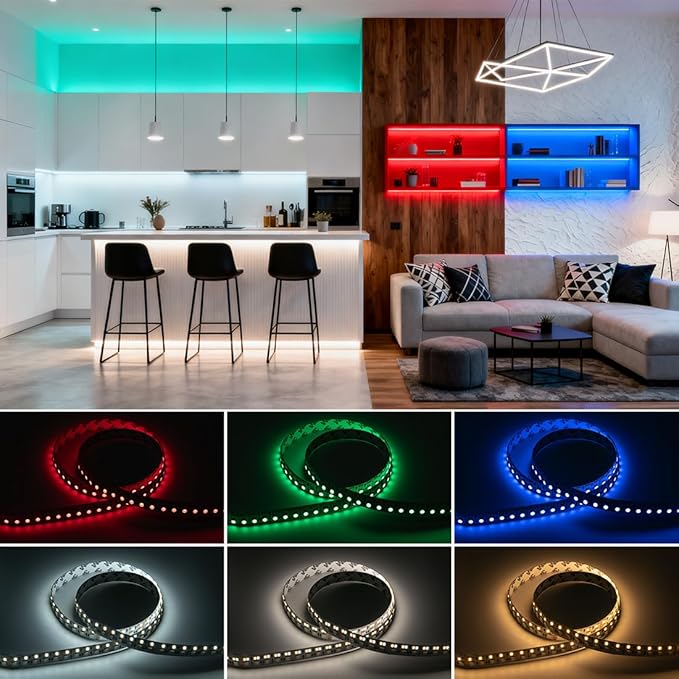 BTF-LIGHTING Double Row 270Leds/M RGBCCT LED Strip Light - 5050RGB+2835,Brighter Tunable White 2700K-6500K & RGB, 24VDC 16.4Ft, for Kitchen, Living Room,15mm Width,IP30, RA>90 (No Adapter/Controller)