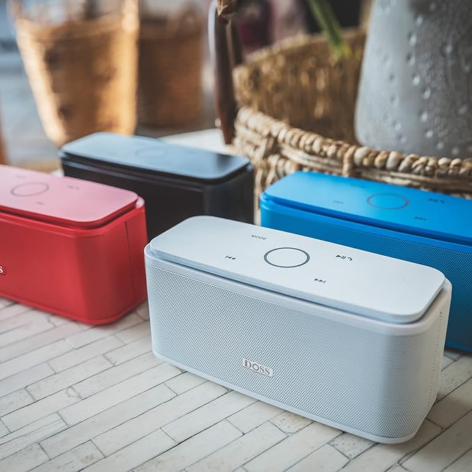 DOSS SoundBox Touch Wireless Bluetooth Speaker-12W HD Sound with Rich Bass, IPX5 Waterproof, 20H Playtime, Handsfree, for Gatherings, Home, Office, Outdoor, Travel-Blue