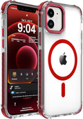 DEERLAMN Strong Magnetic Case for iPhone 12/12 Pro 6.1-Inch,[Compatible with Magsafe][Military Grade Drop Protection] Clear Slim Shockproof Protective Phone Cover-Transparent+Red