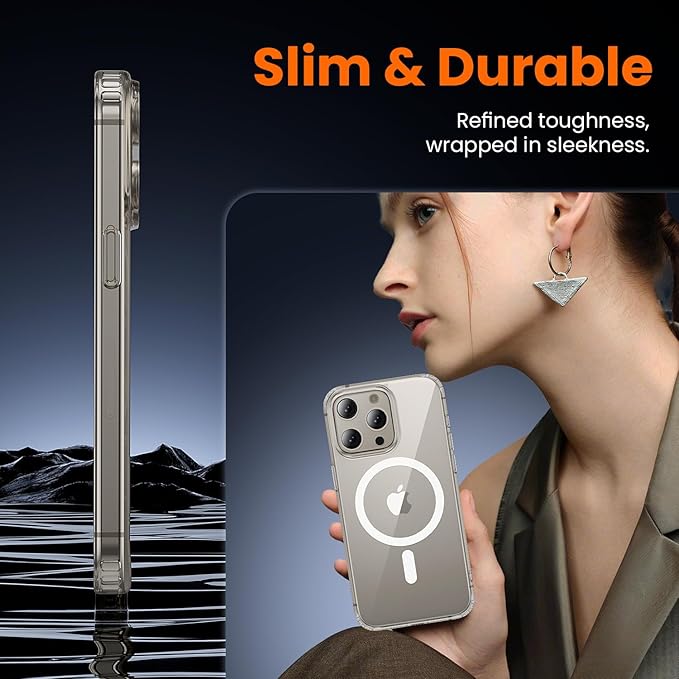 toushion 3 in 1 for iPhone 15 Pro Case Clear with MagSafe, Not Yellowing, Screen Protector*1 Camera Lens Protector*1, Military-Grade Protection for iPhone 15 Pro Phone Case 6.1 inch Clear