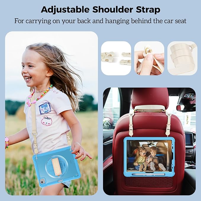 ProCase for iPad Air 11-inch M4 2026/ M3 2025/ M2 2024/ Air 5th / 4th Gen 10.9"/ iPad Pro 11" 4th/3rd/2nd/1st Gen, Heavy Duty Shockproof Cover with Hand Strap 360 Degree Rotatable Kickstand -Blue