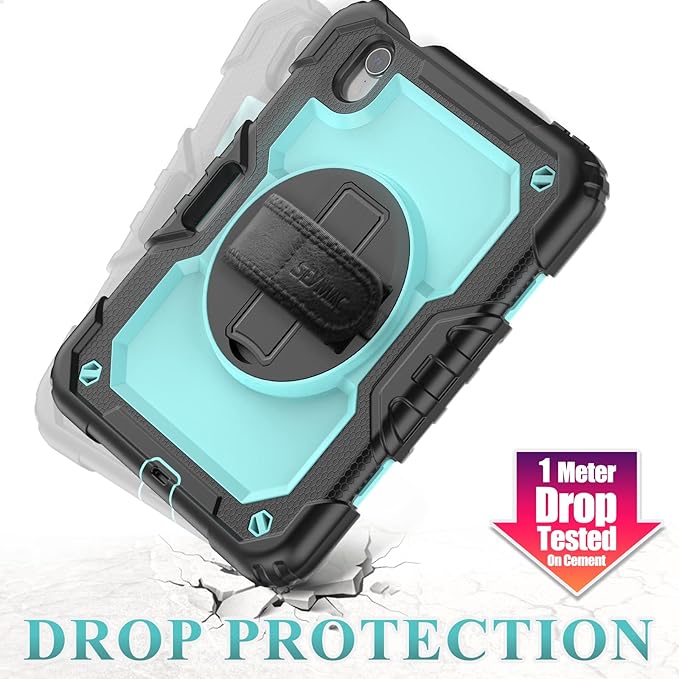 SEYMAC stock Case for iPad Mini 7 (A17 Pro)2024/ Mini 6 8.3'' with Screen Protector Pencil Holder [360 Rotating Hand Strap] &Stand, Drop-Proof Case for iPad Mini 7th/6th Generation 8.3", SkyBlue+Black