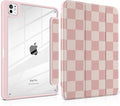 Case for iPad Pro 13 inch (M5) 2025 (M4) 2024 Release with Pencil Holder - Aesthetic Cute Preppy Design Trifold Cover with Soft TPU Bumper Clear Back Auto Sleep/Wake for Girls Women, Lattice