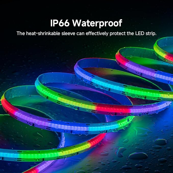 BTF-LIGHTING FCOB IP66 WS2811 IC RGB COB LED Strip 16.4FT DC12V 576LED/m Flexible High Density Color Chasing Uniform Light 16IC/m 10mm Width for Indoor Lighting Project(No Adapter or Controller)