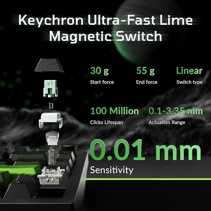 Keychron J8 HE Wired Hall Effect Keyboard with 8000 Hz Polling Rate, Rapid Trigger Magnetic Switch Hot-Swappable, 75% Layout Custom Programmable Knob, RGB Backlit for Mac Windows Linux