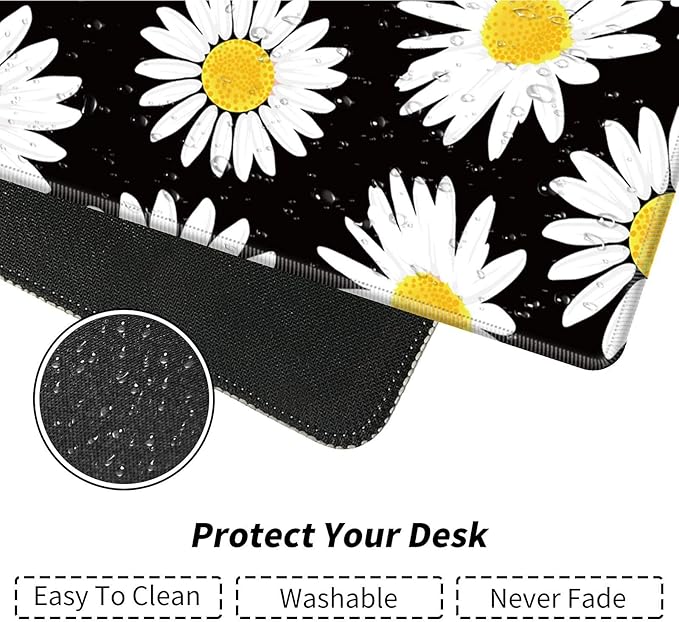 Desk Pad Mat Large Mouse Pad XL Extended Mousepad Gaming with Cute Daisy 31.5" *11.8" Huge Mouse Pads for Computer Laptop Home Office + Cup Coaster