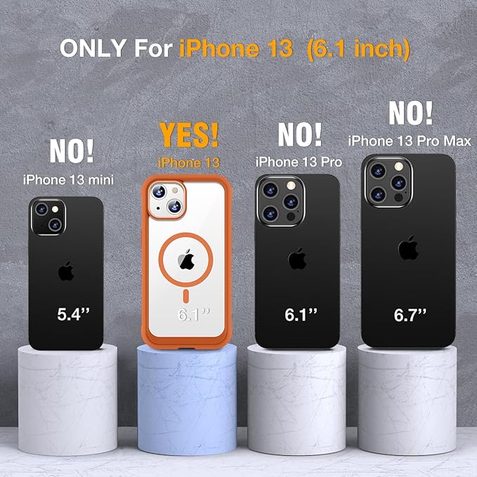 Miracase for iPhone 13 Case 6.1'',Full-Body Magnetic Clear Bumper Case with Built-in 9H Tempered Glass Screen Protector,Military Drop Protection Outdoor Phone Case,Orange