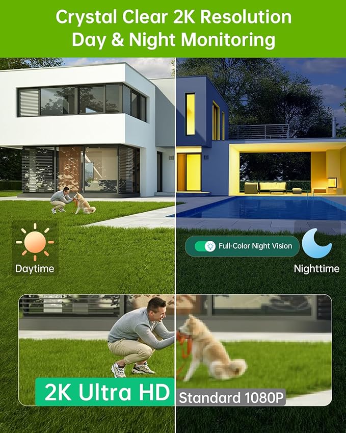 SYMYNELEC Solar Security Cameras Wireless Outdoor, 2K Battery Powered WiFi Camera with Motion Detection for Home - Color Night Vision Spotlight Siren Alarm 2-Way Talk IP65 Waterproof Cloud/TF Storage