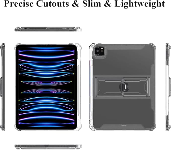 Clear Stand Case for iPad Air 5th/Air 4th Generation 10.9" (2022/2020) & iPad Pro 11 4th/3rd/2nd/1st Generation (2022/2021/2020/2018) Soft TPU Back Cover with Pencil Holder/Kickstand, Clear