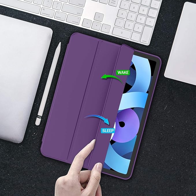 iMieet iPad Air 11 Inch Case M4/M3/M2(2026/2025/2024), iPad Air 5th/4th Generation Case 2022/2020 10.9 Inch with Pencil Holder,Trifold Stand Smart Case with Soft TPU Back(Dark Purple)