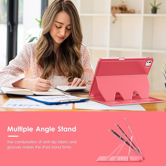 VIKESI Case for iPad iPad Pro 13-inch M5 or M4 Released in 2025 or 2024,Multiple Angles Magnetic Stand Cover,Shockproof Soft Back,Pencil Holder,and Auto Sleep/Wake,Red