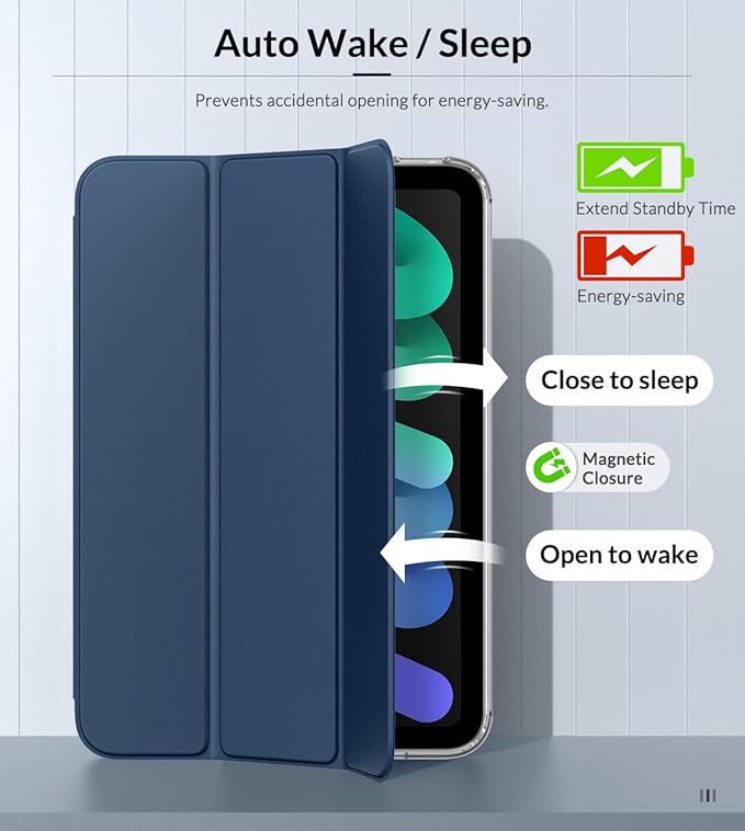 MoKo Case Fit New iPad mini 7 (A17 Pro) 2024, iPad mini 6th Generation Case 2021 (8.3-inch), iPad mini 6 Case, Soft TPU Translucent Frosted Back Cover Case for iPad mini 7th, Dark Sea Blue