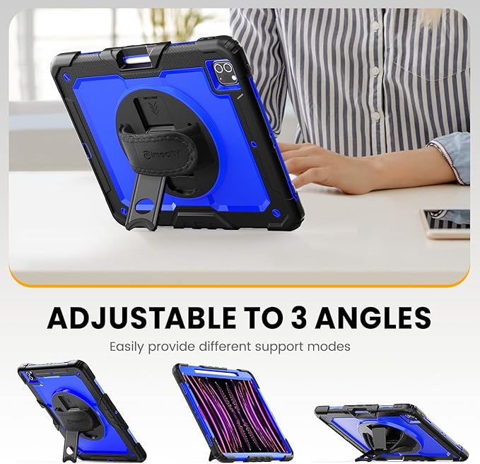 Timecity for iPad Pro 12.9 Case 6th/5th/4th/3rd Gen, 360° Rotating Stand, Pencil Holder & Wireless Charging, Shockproof with Screen Protector & Shoulder Strap - for Designers & Professionals-Dark Blue