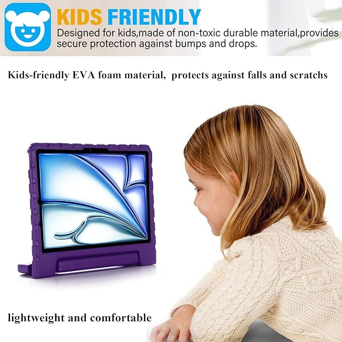 Kids Case for iPad Air 11-inch M3/M2 & iPad Pro 11 inch Case M5/M4 (2025/2024) with Pencil Holder/Kickstand Lightweight Convertible Handle Stand EVA Shockproof Rugged Protective Cover, Black