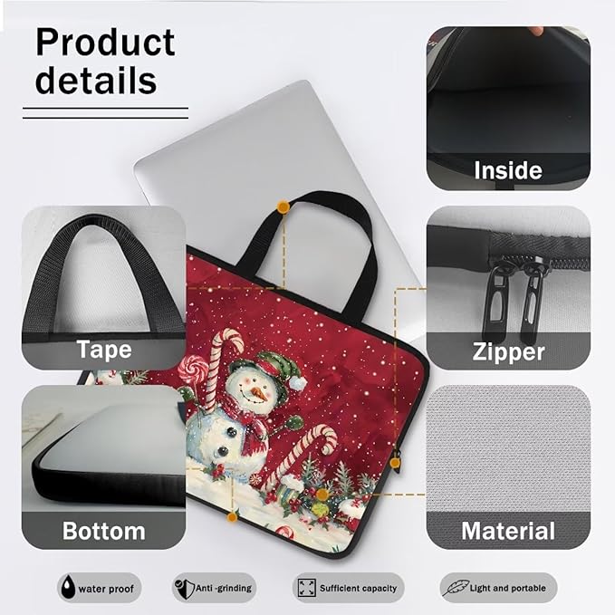 Christmas Red Snowman 17 Inch Laptop Sleeve Cover Computer Bag Tablet Carrying Case, Waterproof Tote Bags Notebook Sleeves Handbag for Travel/Business/School, Family & Friends Gift