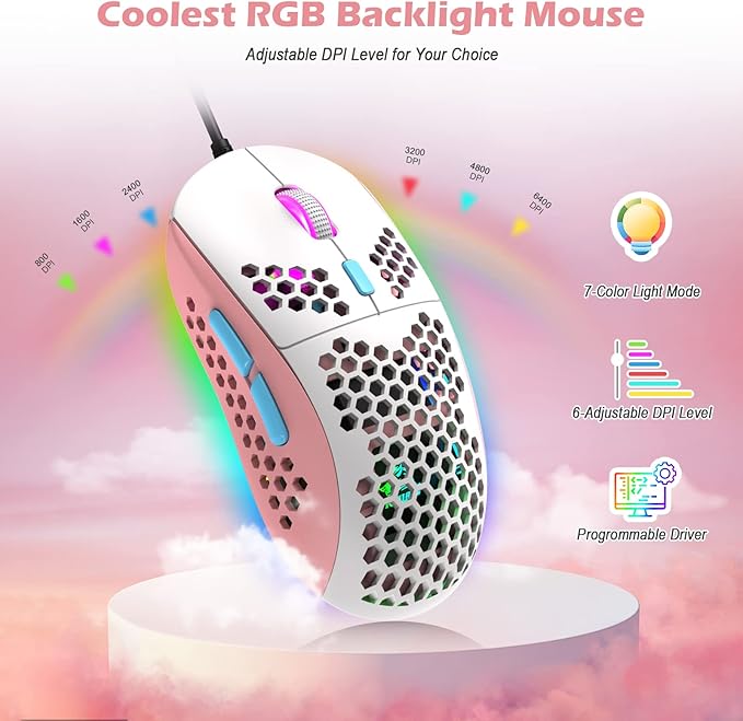 ZIYOU LANG RK-T8PR0 Wired 65% Mechanical Gaming Keyboard and Mouse Combo with RGB LED Backlit Anti-ghosting TKL Mini 68 Key Coiled C to A Cable Tactile Blue Switch for PS4 PS5 Xbox PC Mac Gamer(Pink)