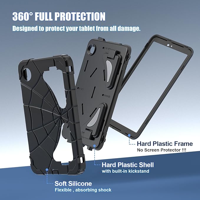 AKABEILA Compatible with Samsung Galaxy Tab A11 2025 8.7 inch Tablet Case，Lightweight Shockproof Rugged Protective Cover with Kickstand for Kids Children Boys Babies Black