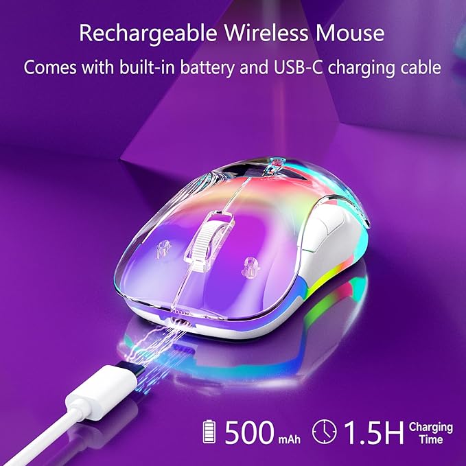 memzuoix 2.4G Wireless Mouse with Customizable Cover & 9-Color LED - Rechargeable Ergonomic, 1400 DPI, 5 Buttons, USB Receiver for PC/Mac - Purple