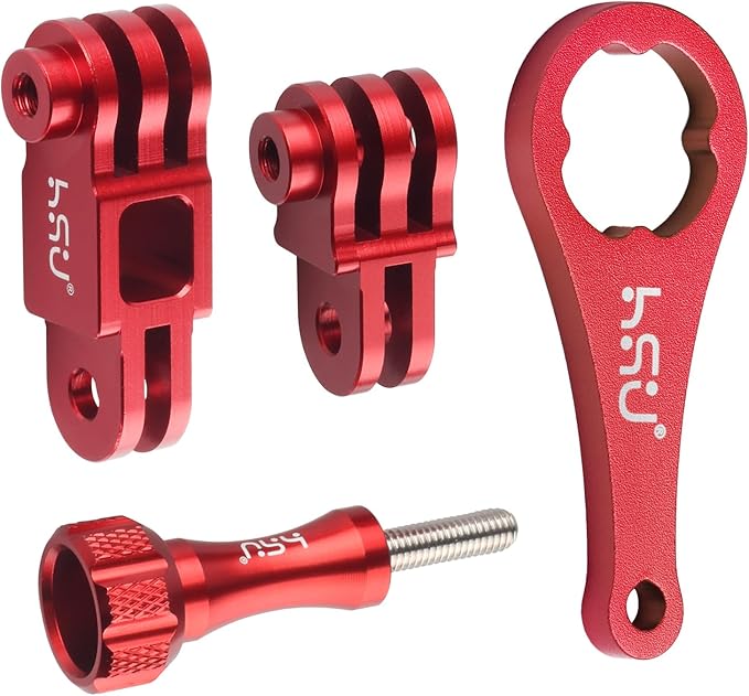HSU Aluminum Alloy Metal Adjust Arm Straight Joints Mount, Same Direction Straight Joints Mount for Go Pro Hero 13/12/11/10/9/8/7/6/5 Black,Session 5/4, DJI Osmo Action Action Camera and More(Red)