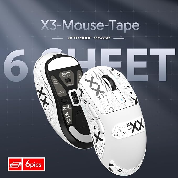 Mouse Anti Slip Grip Tape, Pre-Cut Universal Griptape for Superlight Wireless Gaming Mouse Skins, Sweat Resistant, Elastics Refined Side Grips, Easy to Apply, Ultra-thin 0.5mm (0.02in) - White