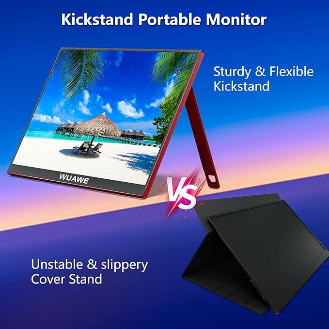 WUAWE Portable Monitor 16 inch Gift for Girls, 1920x1200P FHD 100% sRGB for Drawing & Design, USB C HDMI External Screen Ultra-Thin Metal for Laptop/Mac/Phone/Xbox/PS5(Red)
