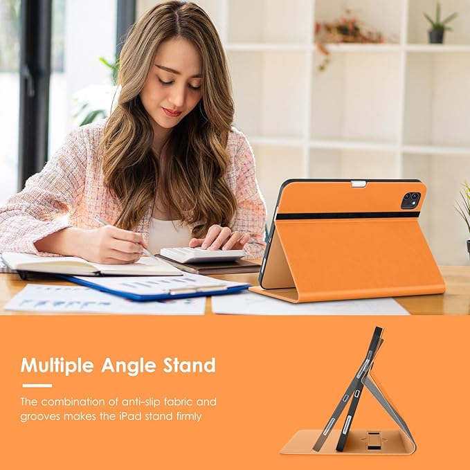 VIKESI Case for iPad Air 13 inch (M4) 2026 / (M3) 2025 / (M2) 2024,Premium Leather Folio,Apple Pencil Holder,Auto Sleep/Wake,Stand Cover - Orange