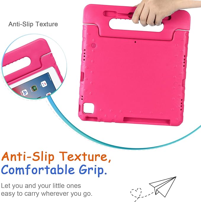 Kids Case for iPad Pro 11-inch 4th/3rd/2nd Gen 2020-2022, Techcircle [Support Pencil Charging] Handle Stand Lightweight EVA Foam Bumper Protective Rugged Drop Protection Child Proof Cover, Rose