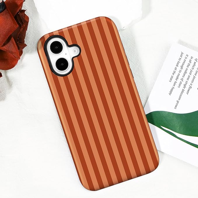 Magnetic for iPhone 17 Case Cute Stripes Phone Case, Shockproof Slim TPU and Hard PC Protective Phone Cover Compatible with MagSafe Designed for Women Girls, Deep Brown