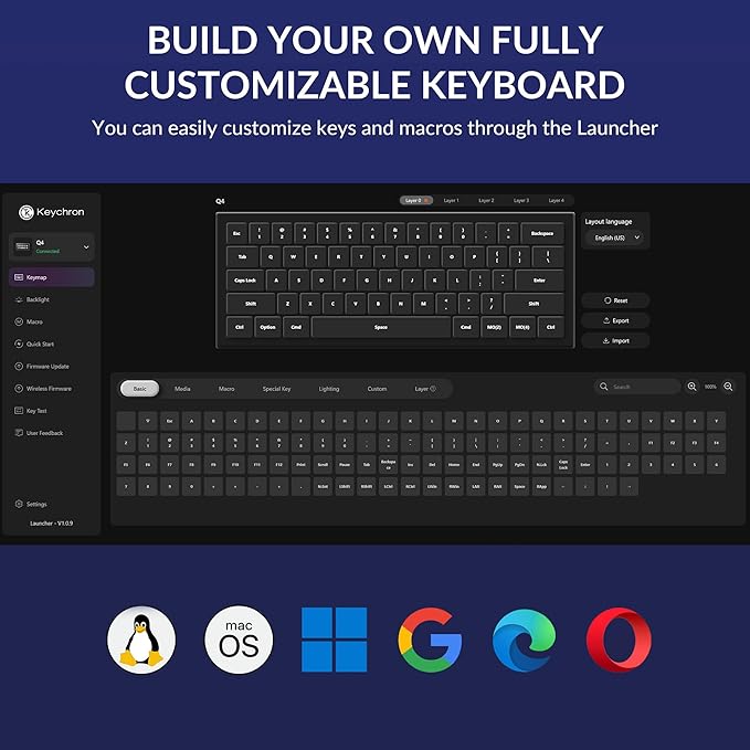 Keychron Q4 Wired Custom Mechanical Keyboard, QMK/VIA Programmable Macro, Full Aluminum, Hot-Swappable Gateron G Pro Blue Switch, 60% Layout Double Gasket Compatible with Mac and Windows - Blue