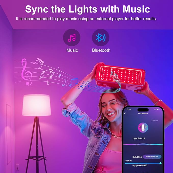 FRIDEKO HOME LED Smart Light Bulbs - Wi-Fi & Bluetooth Light Bulbs, Color Changing Light Bulb Compatible with Alexa and Google Assistant, A19 E26 RGBTW Light Bulb, 800LM (Bluetooth-4Pac)