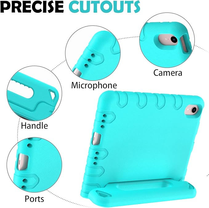 AVAWO Kids Case for iPad mini 7 (A17 Pro) 2024 8.3 inch, Mini 6 2021 with Built-in Screen Protector, Shockproof Lightweight Handle Stand Cover for Model (A2995/A2996, A2567/A2568/A2569), Turquoise