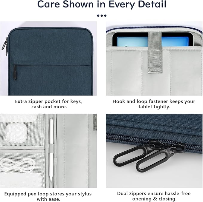 Dadanism 9-11 Inch Tablet Sleeve Padded Carrying Case for iPad (A16) 11th Gen 11", iPad 10th Gen 10.9", iPad Air M4/Pro M5 11", iPad Air 5/4, iPad 9/8/7th Gen, Galaxy Tab A11+ Plus 11", Indigo