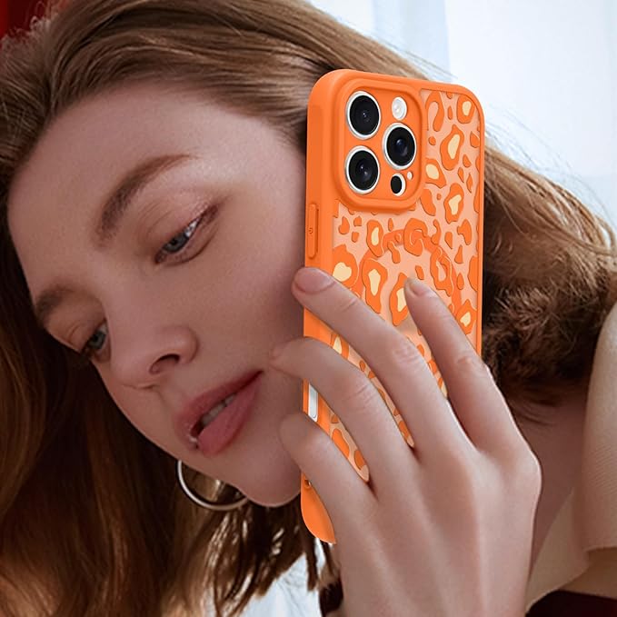 KANGHAR Case for iPhone 16 Pro Orange Leopard Printed Pattern Cute Cheetah [Compatible with Magsafe] Protective Magnetic Case for Girls Women 6.3"
