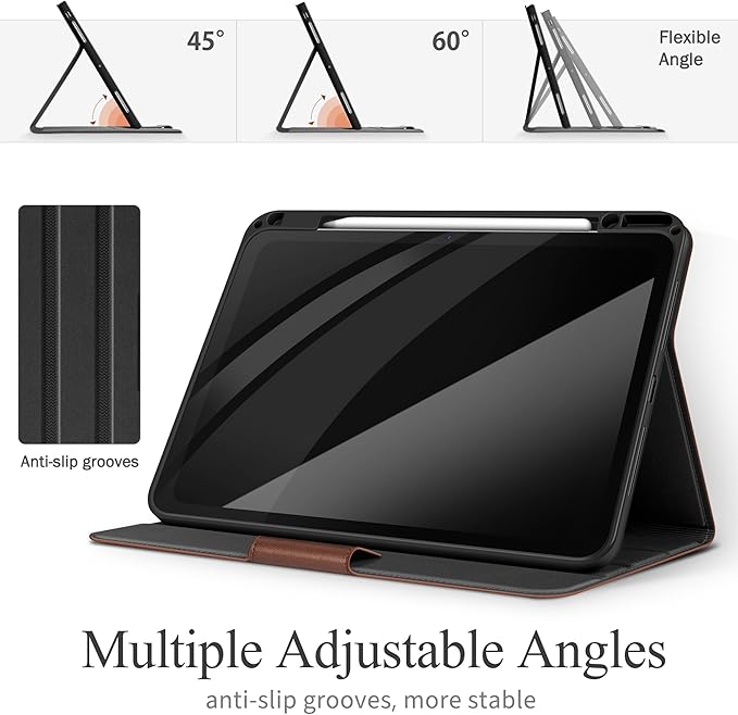 auaua Case for iPad Pro 13 Inch (M5/M4) 2025/2024, with Pencil Holder and Pocket, Multiple Viewing Angles, Magnetic Closure, Auto Sleep/Wake (Brown)