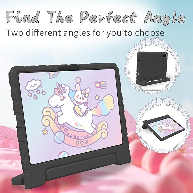 for iPad Pro 11 inch Case 2024 M4, Kids Proof Super Protection Cover for iPad Pro 11" with Pencil Holder & Anti-Slip Handle Stand - Black