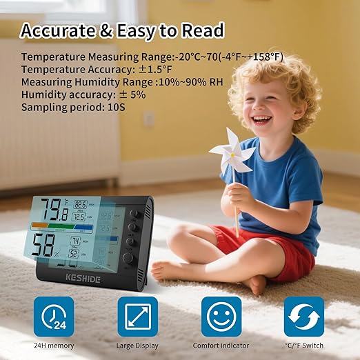 Hygrometer Thermometer Gauge Mini Digital, Monitor Indoor Outdoor Humidity Meter Temperature for Humidifiers Dehumidifiers Greenhouse Reptile Humidor