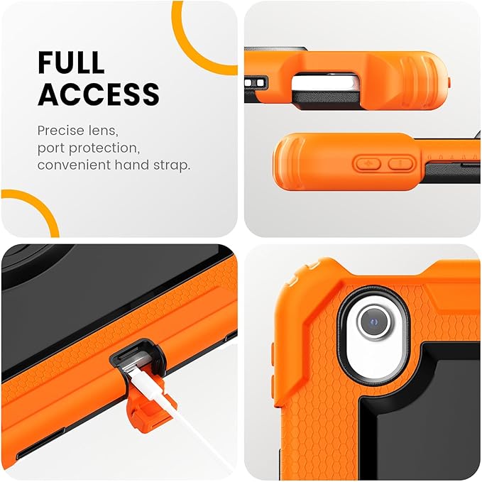 timecity for iPad Air 13 Inch Case M4 2026/ M3 2025/ M2 2024, 360° Rotating Stand, Pencil Holder & Wireless Charging, Shockproof with Screen Protector & Shoulder Strap - for Designers, Orange