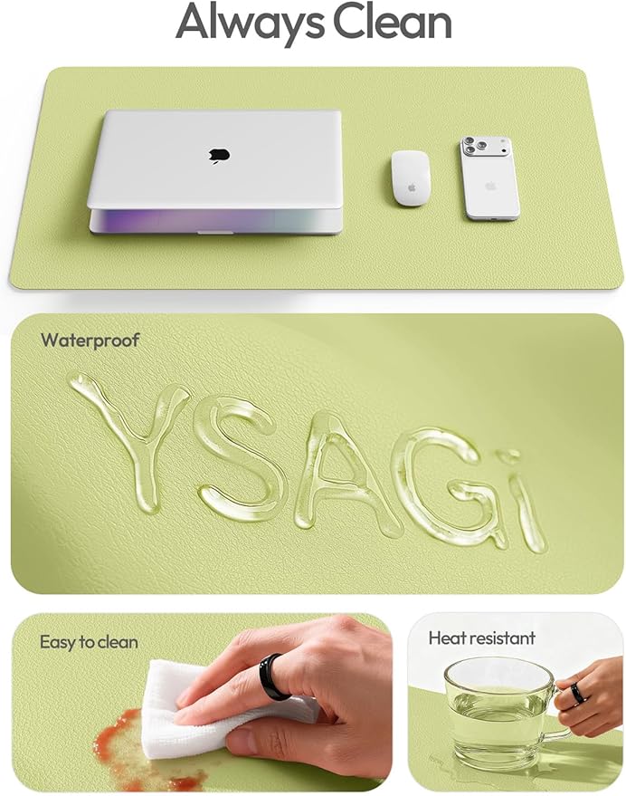 YSAGi Leather Desk Protector, Office Mat, Large Mouse Mat, Non-Slip PU Leather Blotter, Laptop Pad, Waterproof Writing Pad for Office and Home (Peak Green, 47" x 17")
