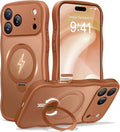CAPRARO for iPhone 17 Pro Case with 360° Spin Magnetic Stand for Women, [Compatible with MagSafe] [Full Camera Protection] Cute Wave Translucent Matte Case for iPhone 17 Pro, Cosmic Orange