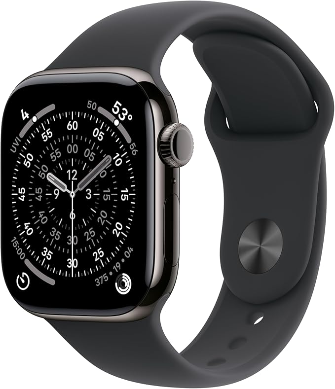 Apple Watch Series 11 [GPS + Cellular 42mm] Smartwatch with Slate Titanium Case with Black Sport Band - S/M. Sleep Score, Fitness Tracker, Health Monitoring, Always-On Display, Water Resistant