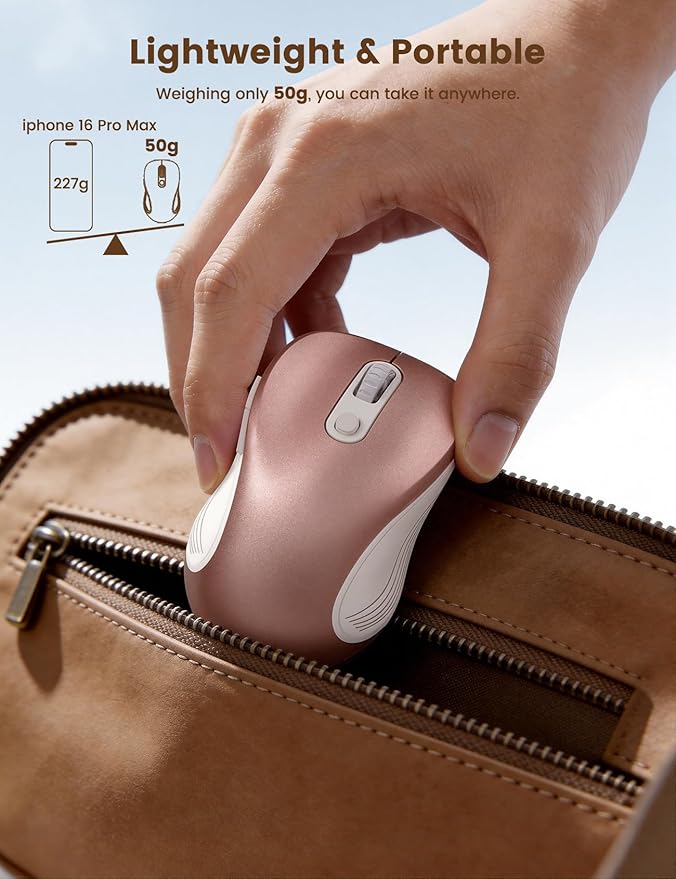 WisFox 2.4G Wireless Mouse for Laptop, Ergonomic Computer Mouse with USB Receiver and Type-C Adapter, 3 Adjustable Levels DPI, 6 Button Cordless Wireless Mice (Rose Gold)