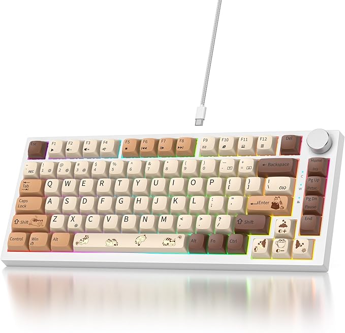 75% Mechanical Gasket Mount TKL Custom Keyboard - Wired, Hot Swappable, RGB Backlit for PC Laptop Windows Gamers (Coffee Cat)