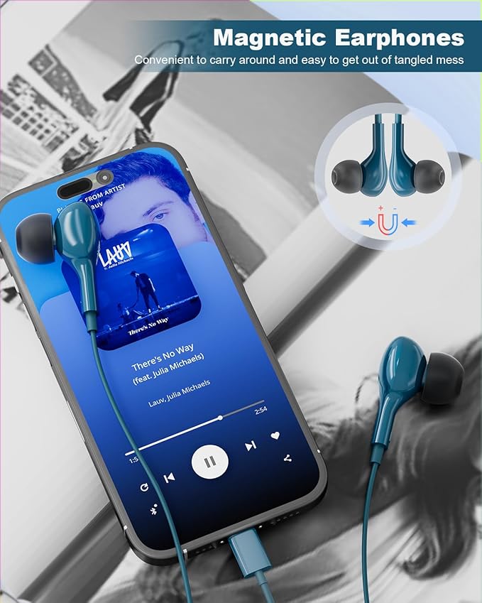 USB C Headphones for iPhone 15 Plus 16 Pro 17 Pro Max Samsung Galaxy Headphones S24 S23 Ultra S26 S25 S22 A56 A55 A26 A16 Pixel Xiaomi Wired Earbuds Magnetic in-Ear Type C Earphones with Microphone